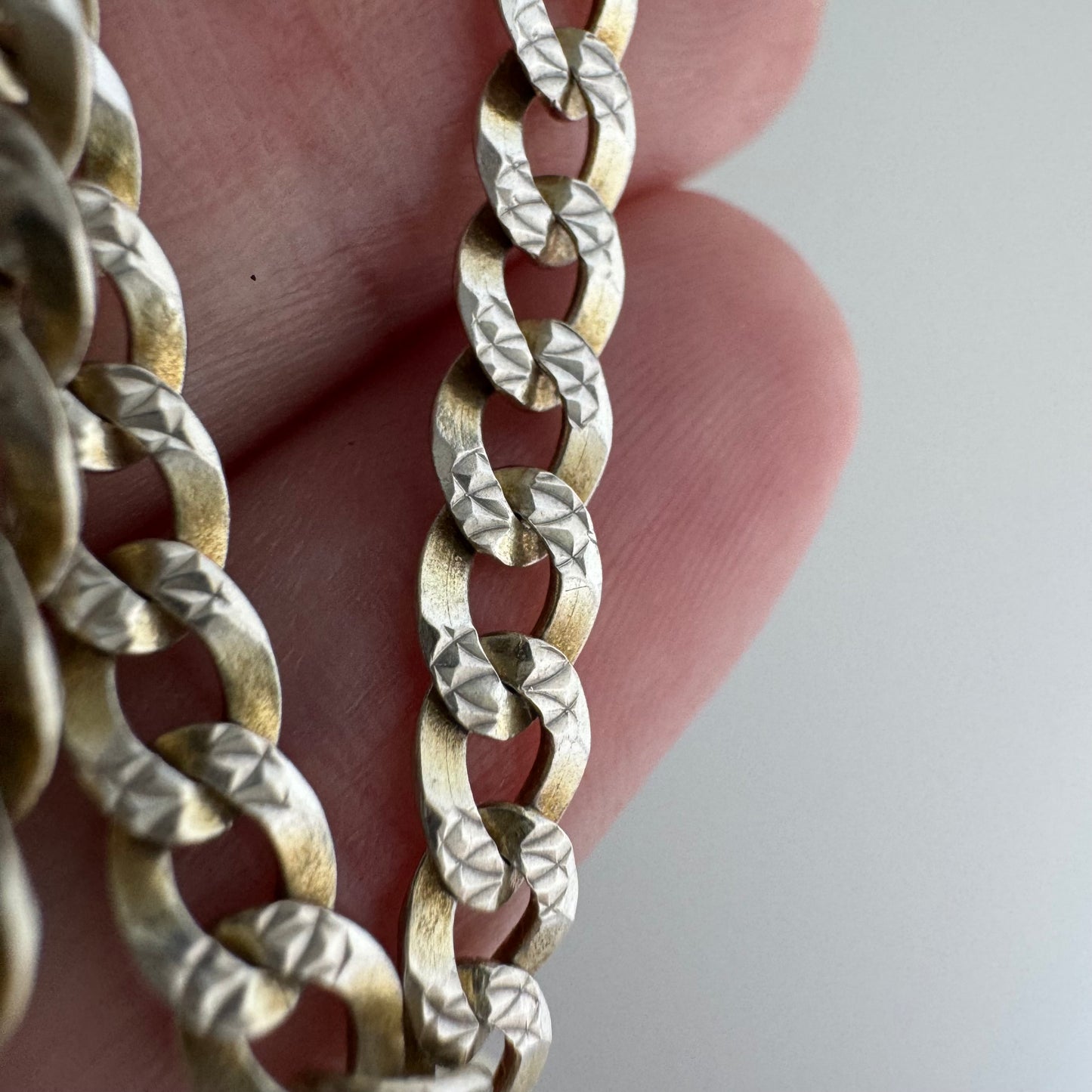 reimagined V I N T A G E // modern day watch chain / re-worked sterling flat diamond cut cuban curb chain / 19.5"+, 11.6g