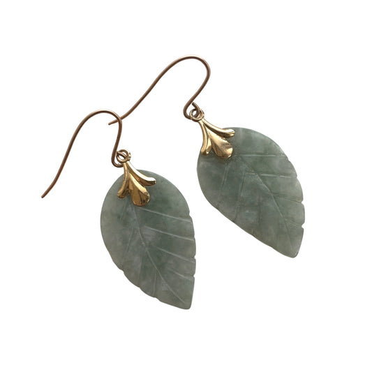 P R E - L O V E D // leafy dangles / 14k and green stone dangle earrings