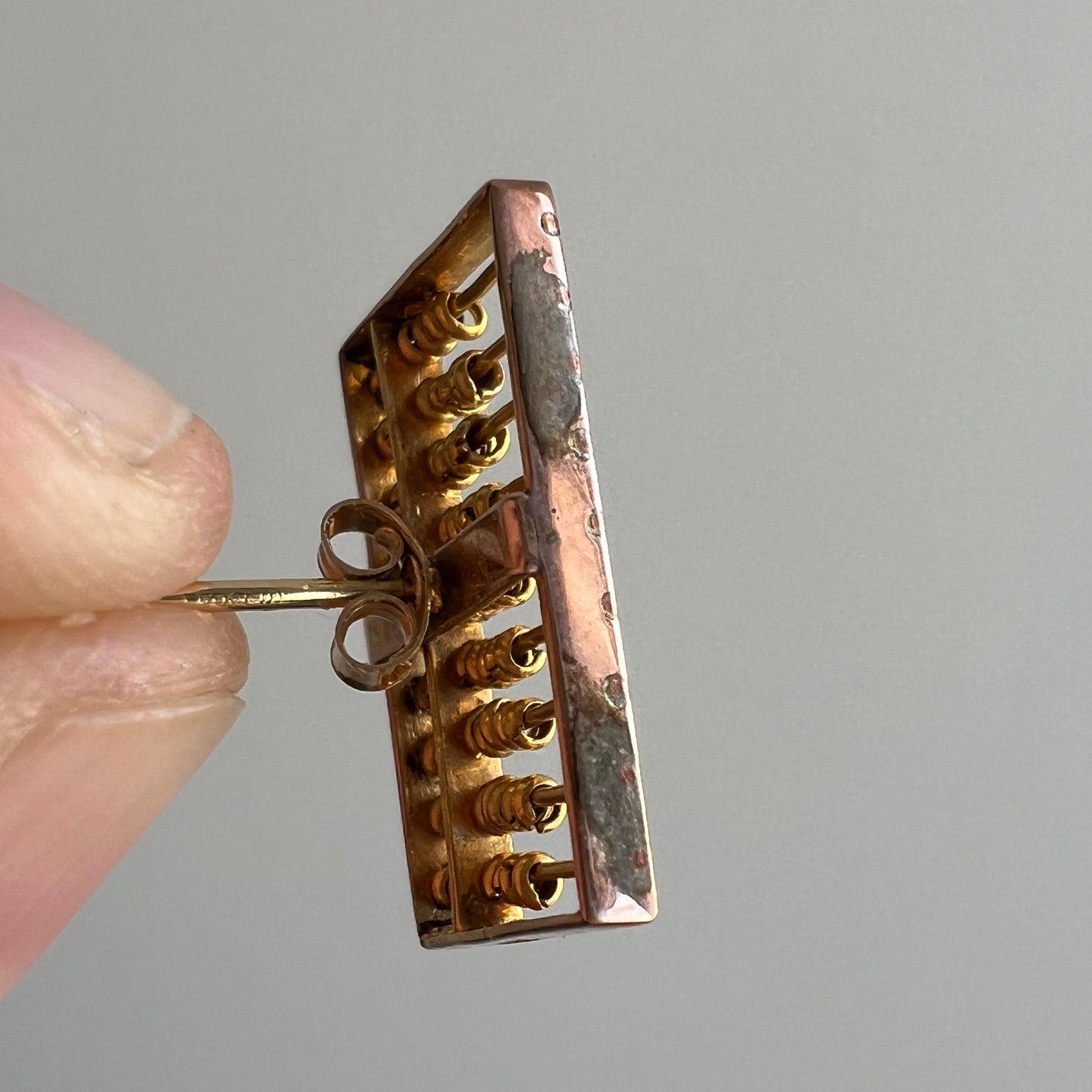 reimagined V I N T A G E // tiniest calculations / 14k rose and yellow gold abacus earring