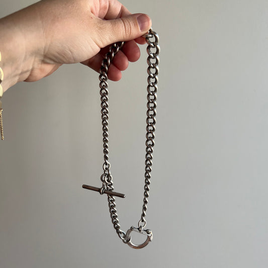 A N T I Q U E // treasured links / sterling silver albert chain with hallmarked links / 15.75”
