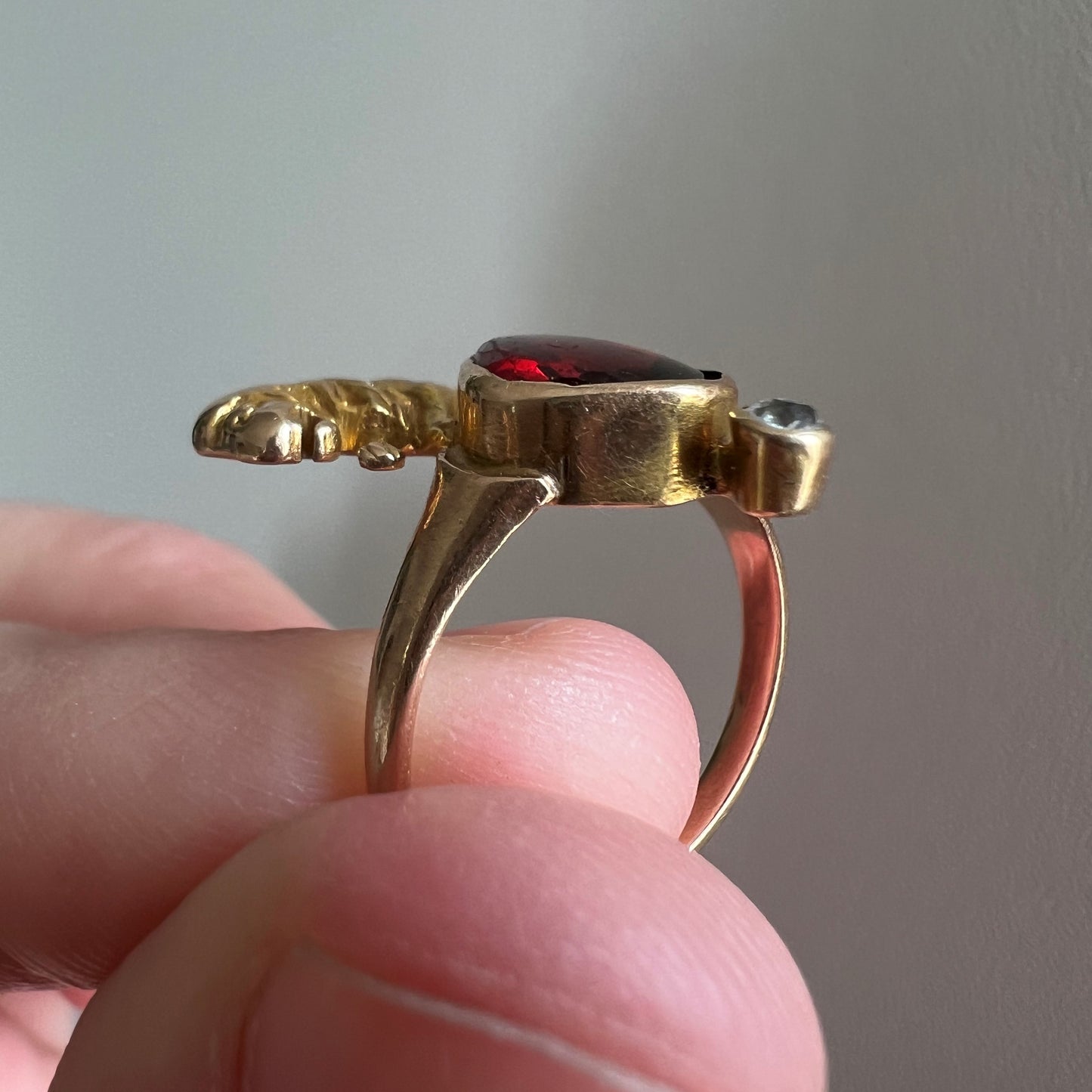 reimagined A N T I Q U E // garnet boulder / antique conversion ring in 14k yellow and rose gold with garnet and diamond / size 2.75 to 3