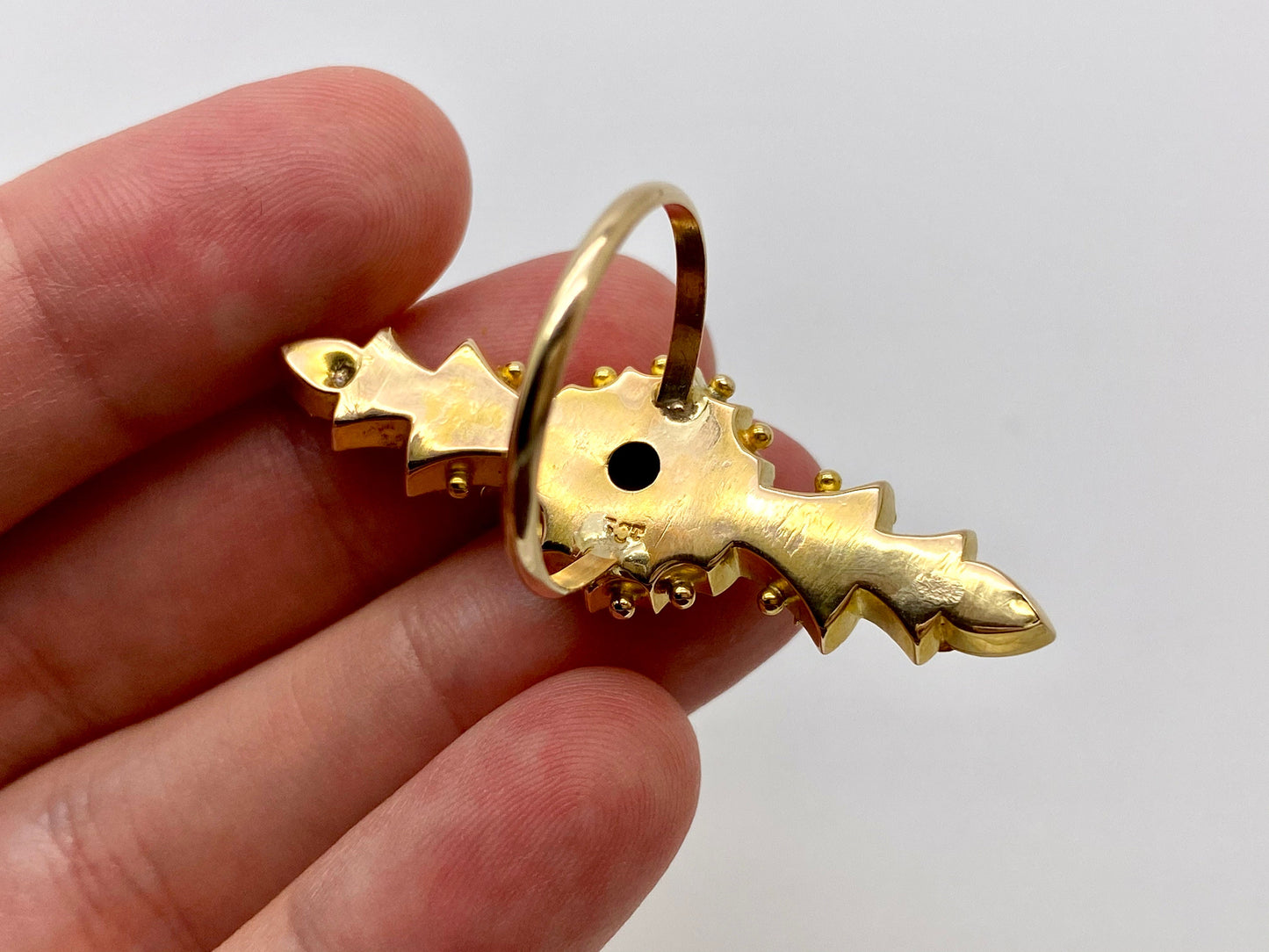 reimagined V I N T A G E / Victorian full finger ring / 15ct gold with a mine cut diamond / size 7.5