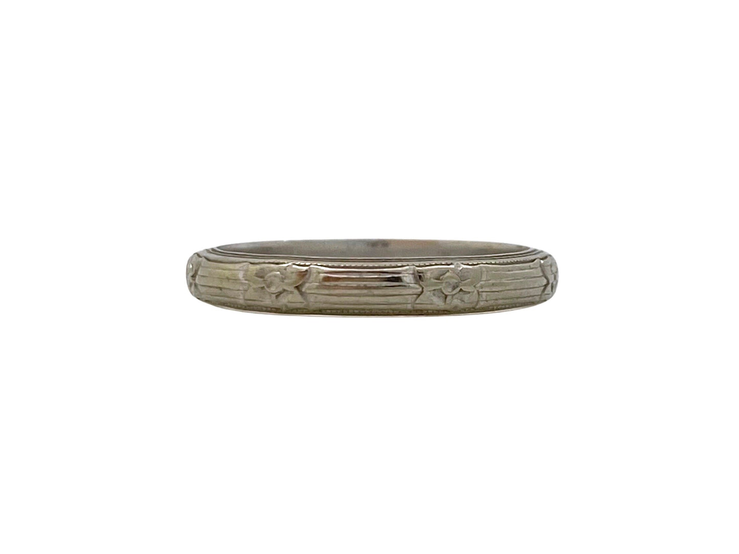 V I N T A G E // white gold daisy chain / solid 14k white gold floral patterned wedding band / size 5.5