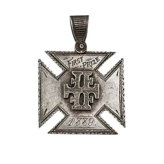 V I N T A G E // 1889 First Prize / German silver cross / Iron Maltese Cross / Frisch Fromm Frolich Frei