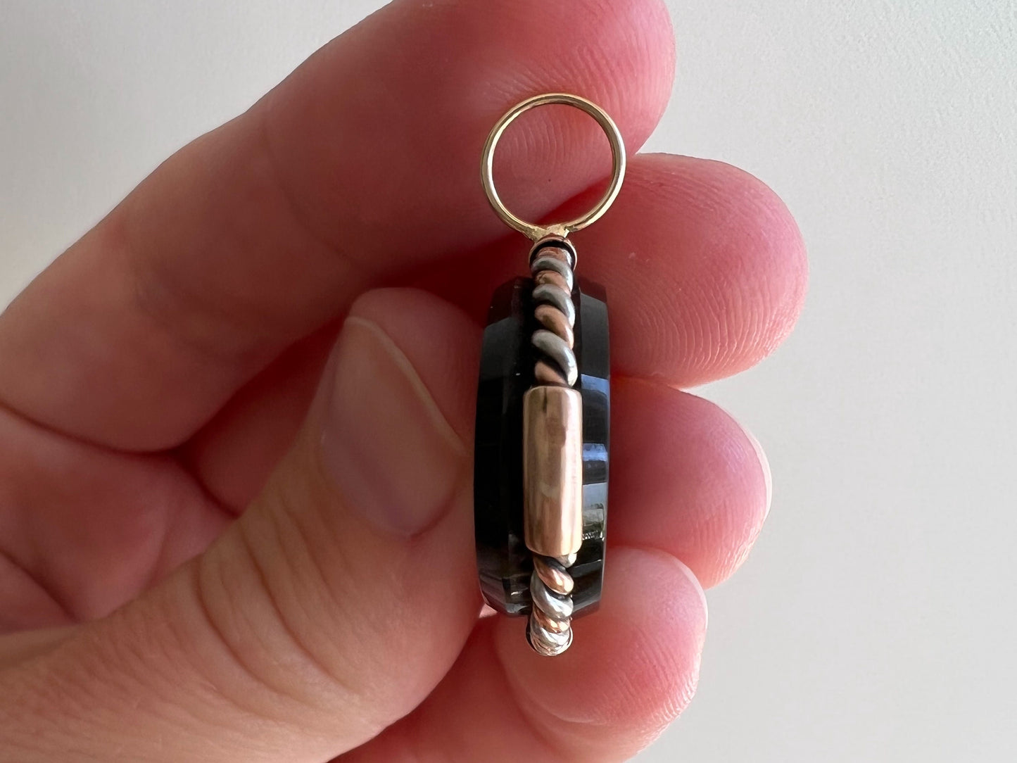 reimagined V I N T A G E // fierce friends / 14k and black stone intaglio / spinner fob conversion / lion and figure with sword