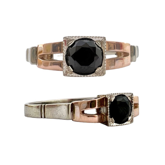 reimagined V I N T A G E // elegant tank / 14k rose and white gold black onyx engagement ring / size 9.75