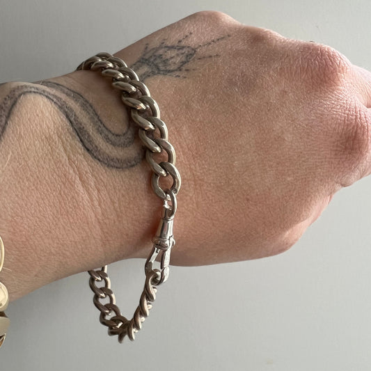 A N T I Q U E // slinky curb / sterling silver curb chain bracelet with dog clip / just over 7.5"