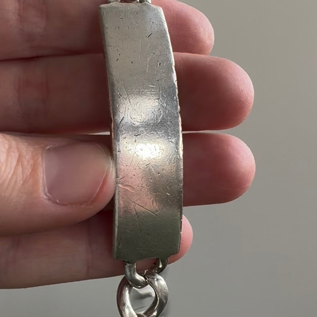 V I N T A G E // timeless ID / mid century sterling silver rectangular ID bracelet / 9.5" --> 7"