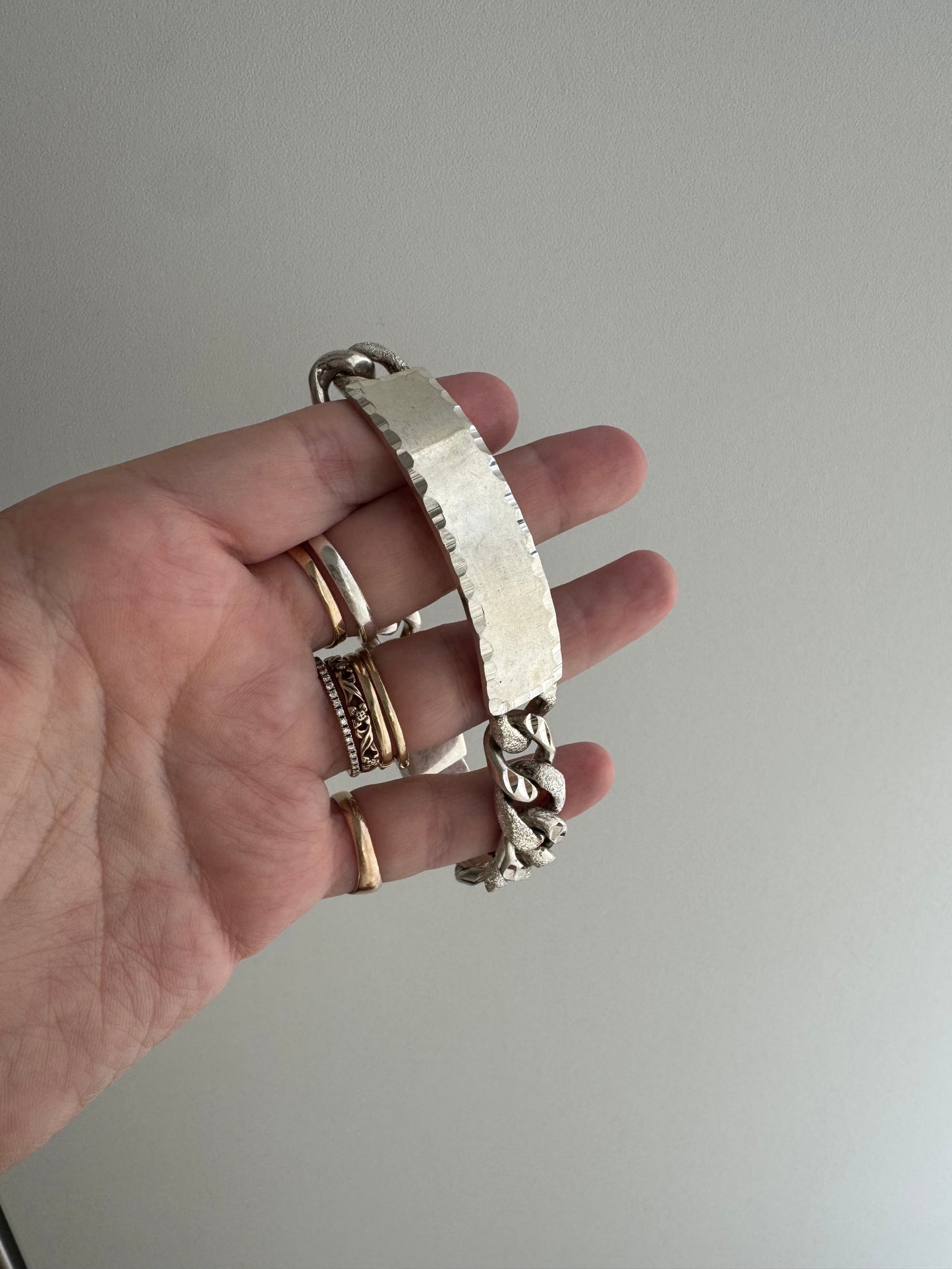 V I N T A G E // blank slate // sterling silver chunky heavy ID bracelet / 7.75", 63.5g