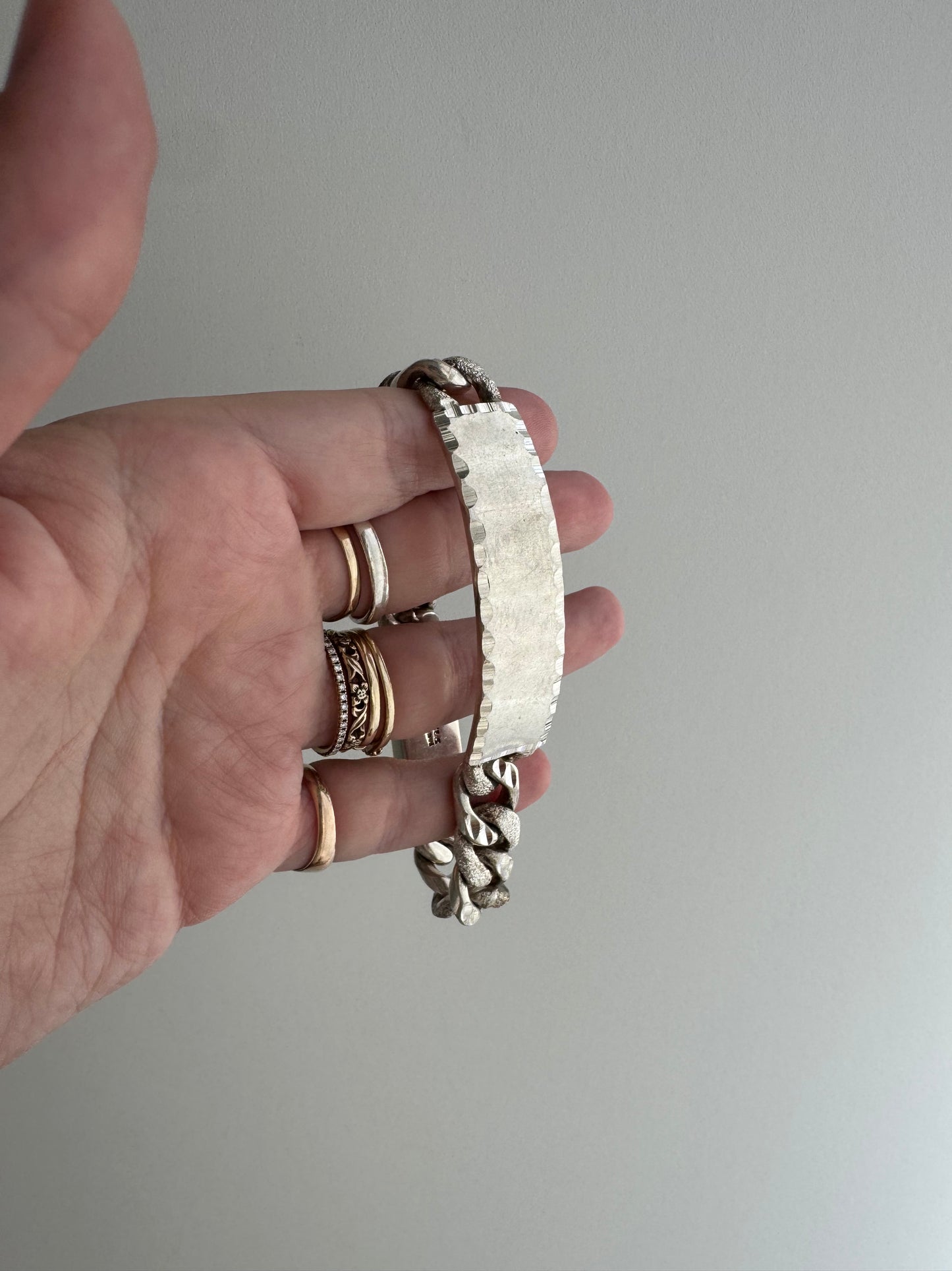 V I N T A G E // blank slate // sterling silver chunky heavy ID bracelet / 7.75", 63.5g