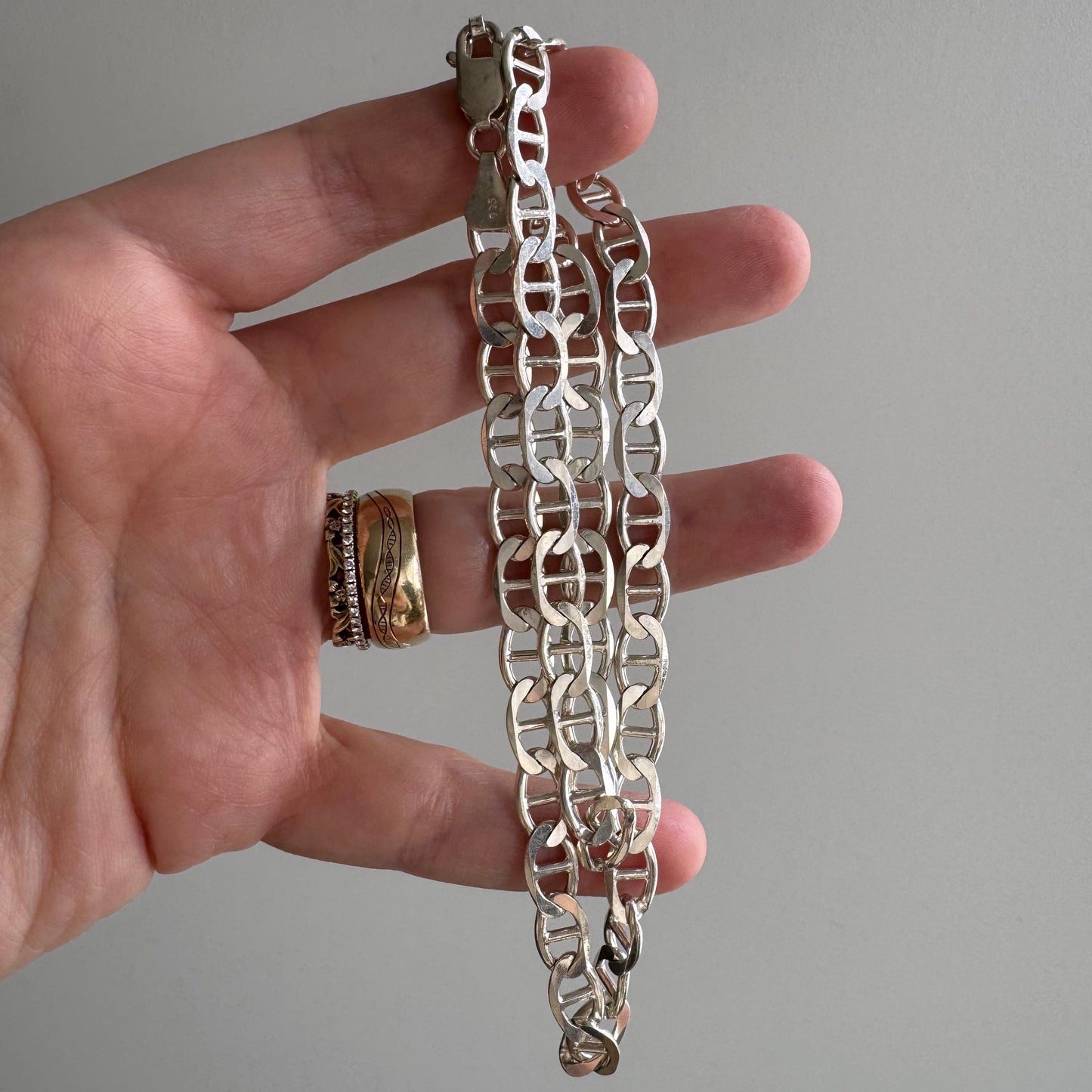 V I N T A G E // shiny layer / sterling silver flat mariner necklace chain / 18.25", 20g