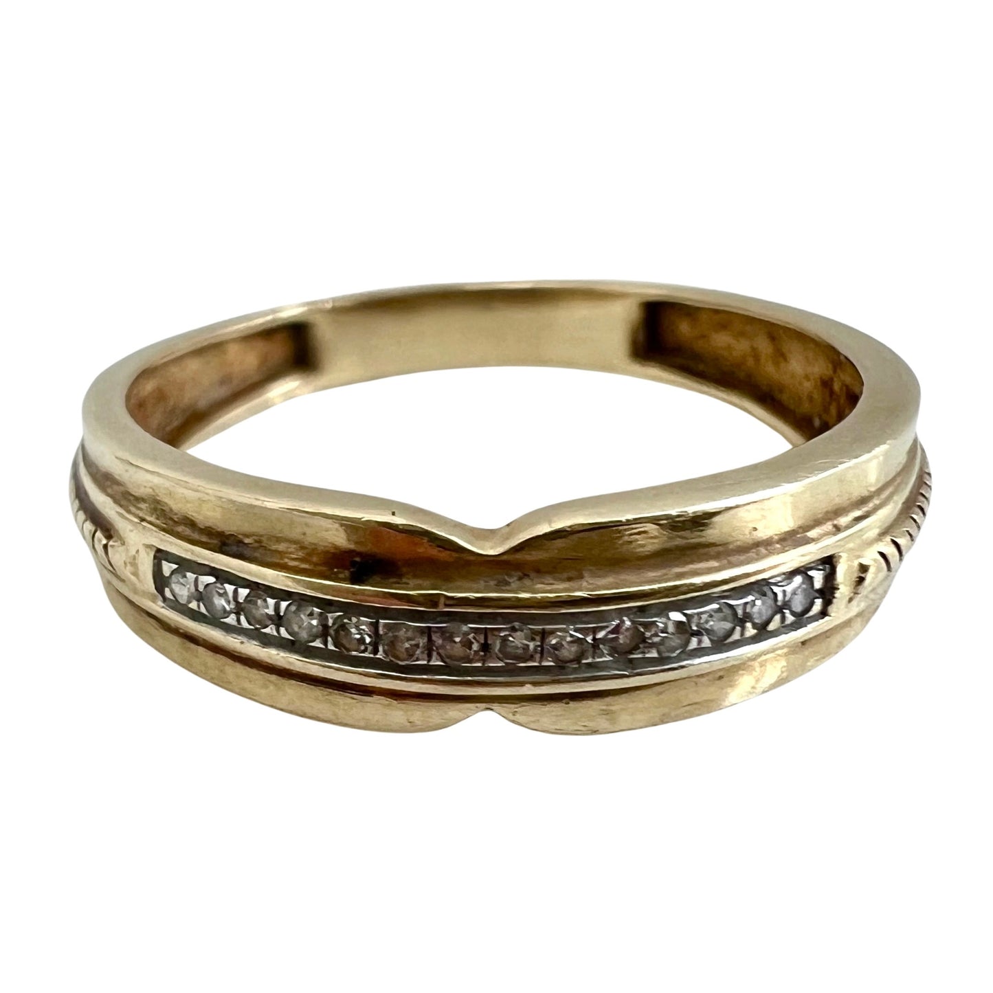 V I N T A G E // boldly delicate / 10k yellow and white gold ring w/ diamonds / size 7.25