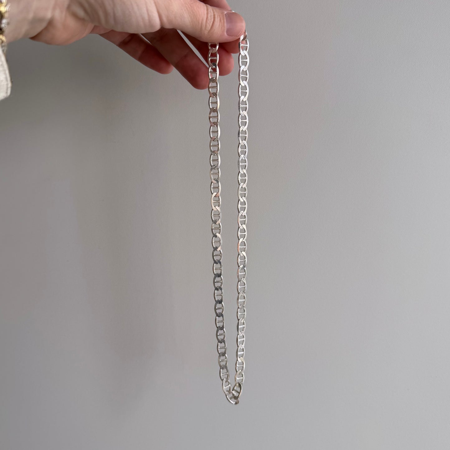 V I N T A G E // shiny layer / sterling silver flat mariner necklace chain / 18.25", 20g