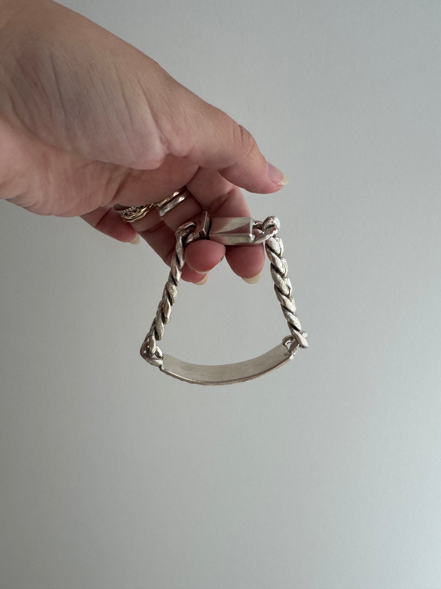 V I N T A G E // blank slate // sterling silver chunky heavy ID bracelet / 7.75", 63.5g