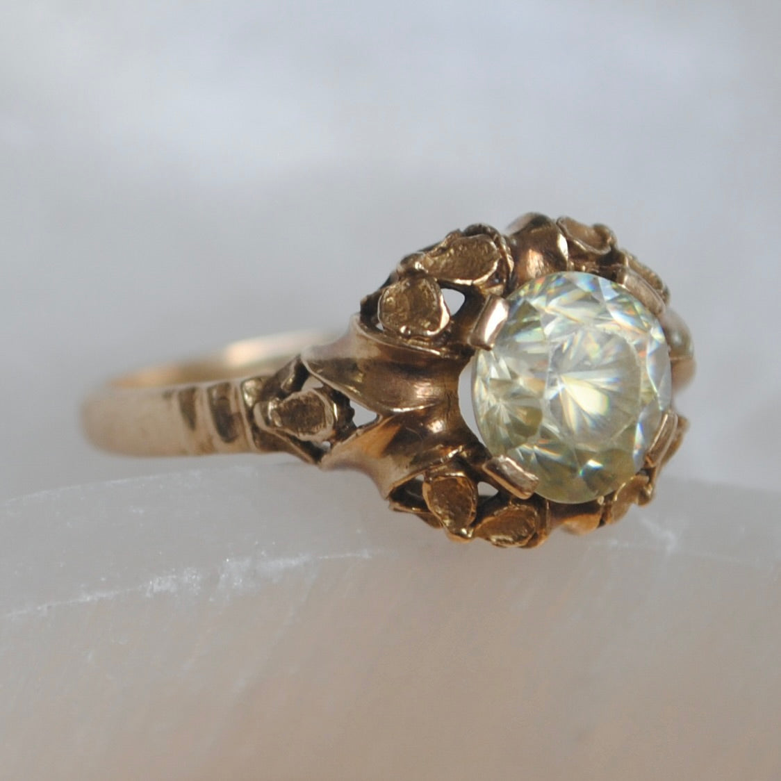 V I N T A G E // nouveau blooms / 14k 1930s floral solitaire mounting with green quartz / size 8
