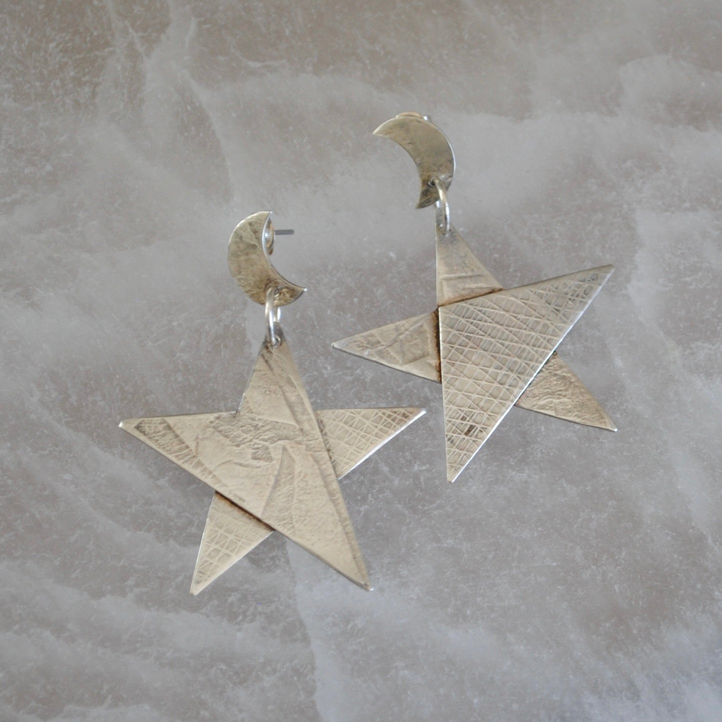 V I N T A G E // Memphis era stars / 1980s sterling silver moon and stars / dangle post earrings
