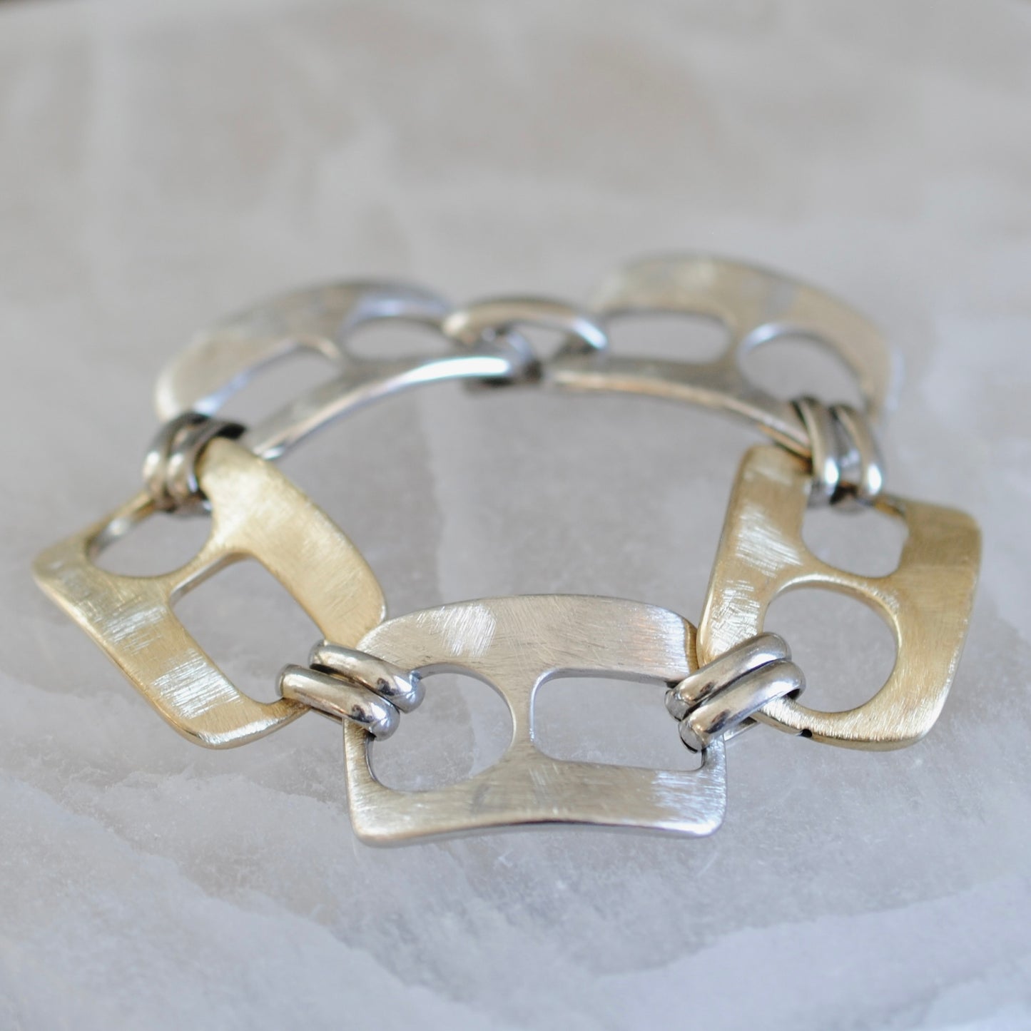 V I N T A G E // pull tab links / sterling silver two tone fancy link bracelet / 8", 33.1g