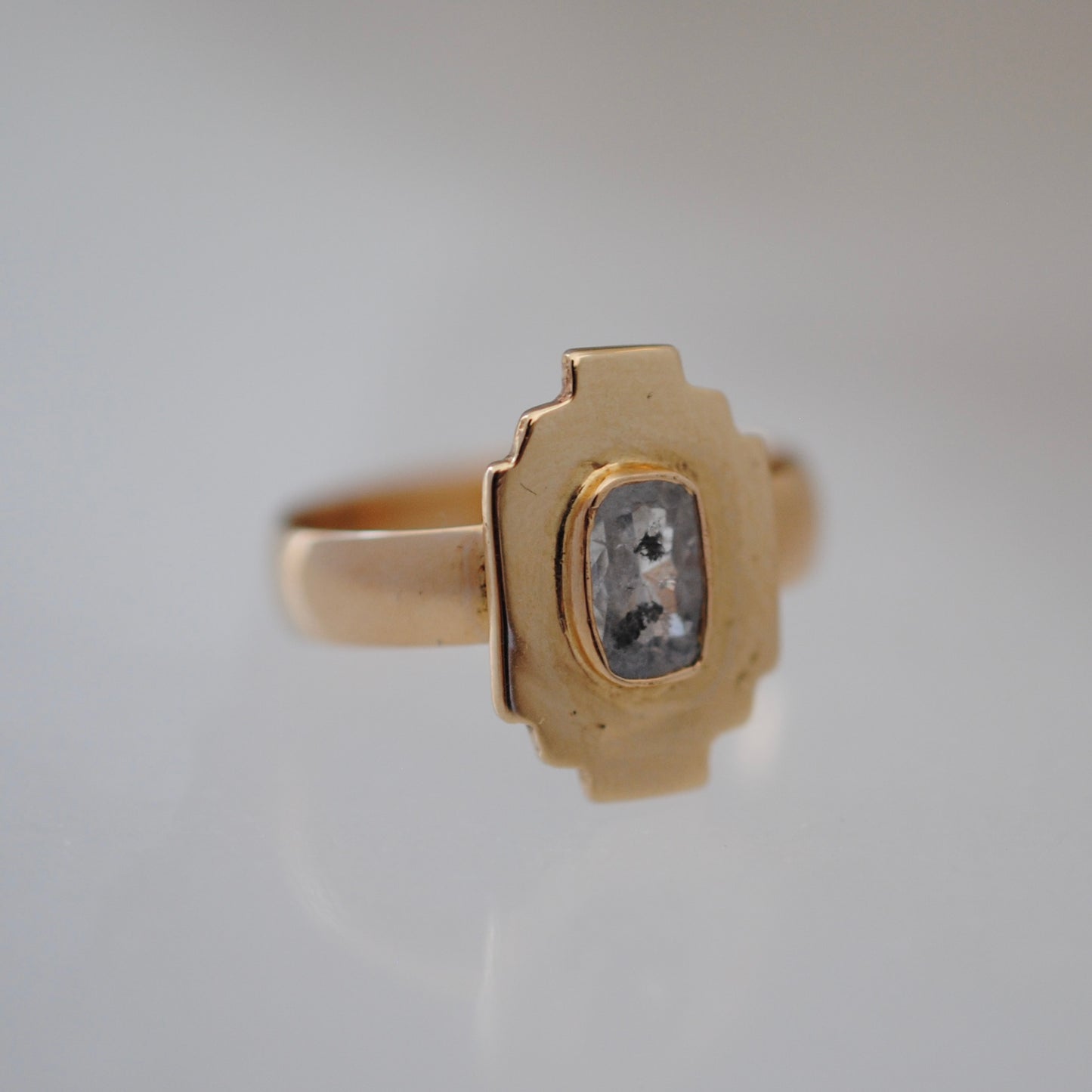 H A N D M A D E / upside down rose cut from The Rajah Press / 14k shield ring with a rose cut diamond / size ~7.5