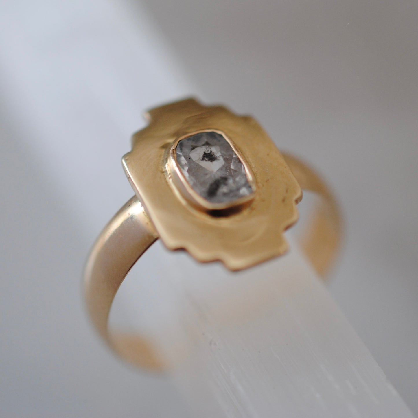 H A N D M A D E / upside down rose cut from The Rajah Press / 14k shield ring with a rose cut diamond / size ~7.5