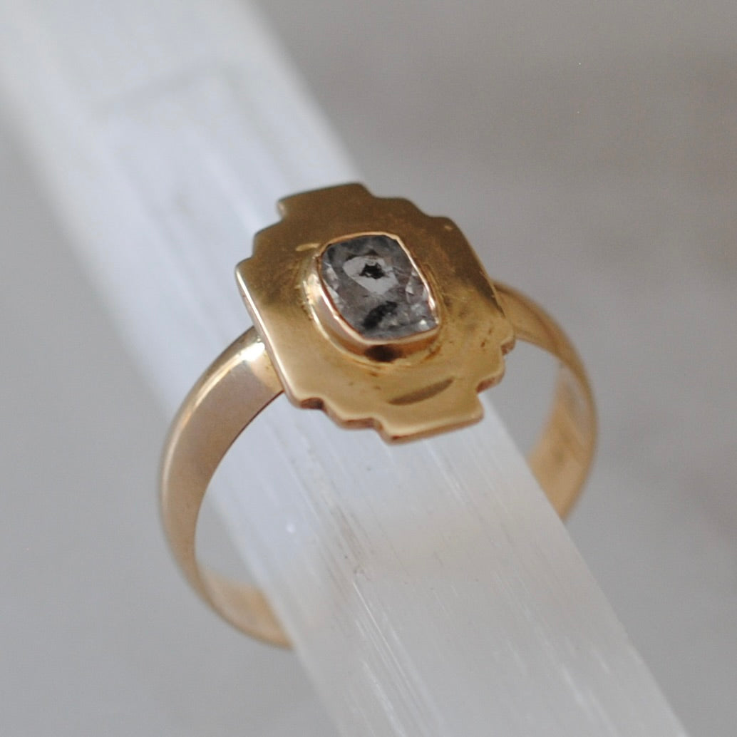 H A N D M A D E / upside down rose cut from The Rajah Press / 14k shield ring with a rose cut diamond / size ~7.5