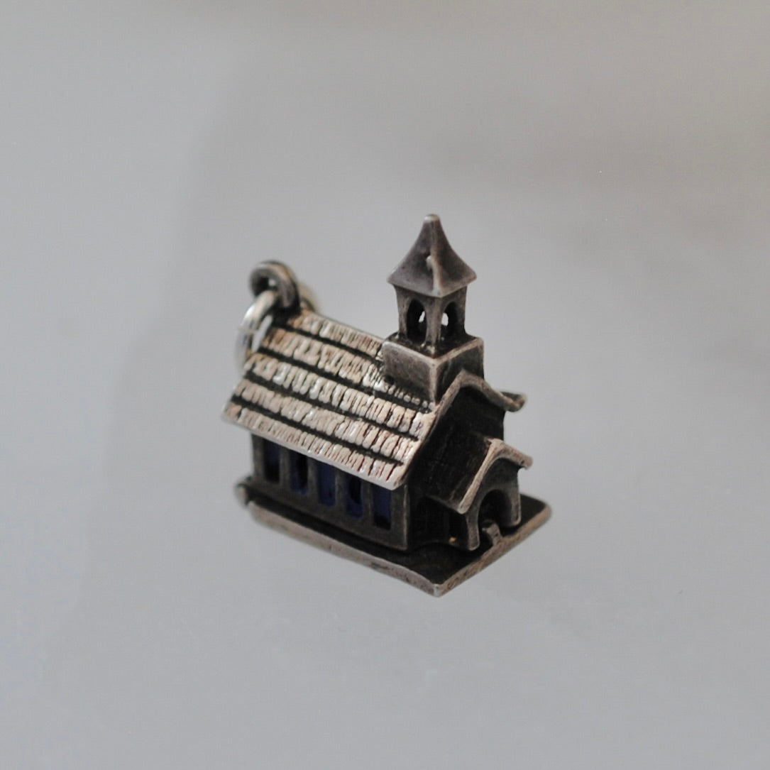 V I N T A G E // house of worship / sterling silver and enamel church / a pendant