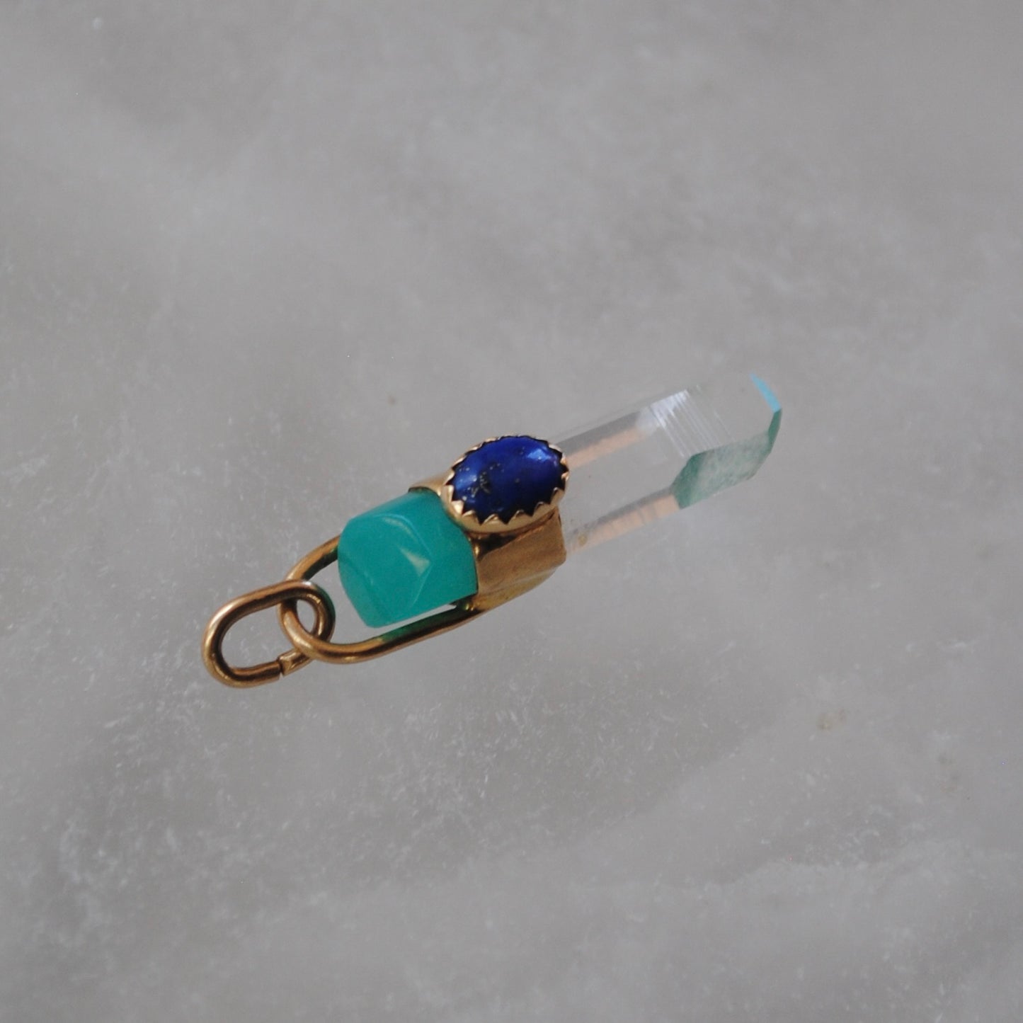 V I N T A G E // crystal vibes / 14k with quartz crystal point + aqua chalcedony + blue lapiz lazuli / a pendant