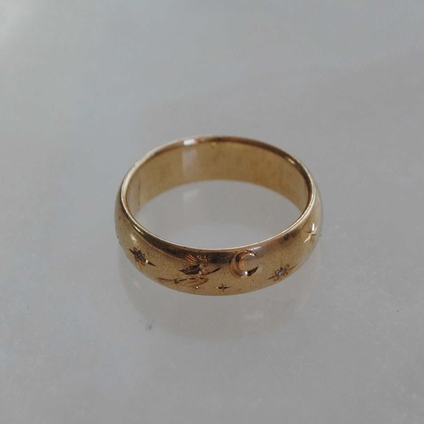 reimagined V I N T A G E // the best witch / 14k and diamond starburst eternity band with a witch flying on a broom / size 8ish