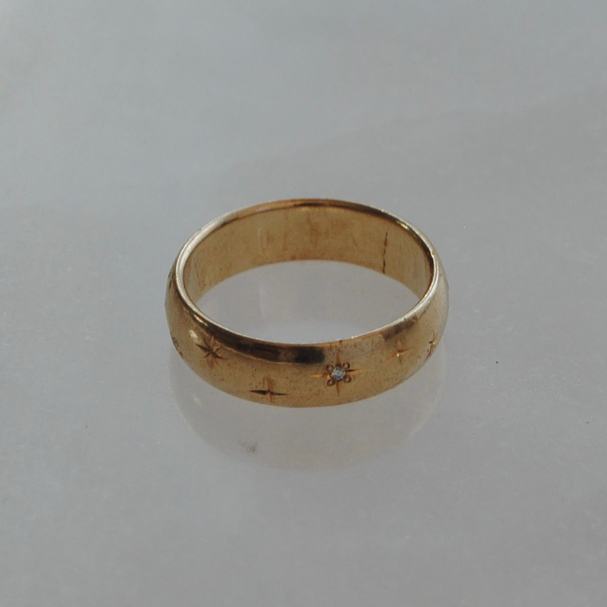 reimagined V I N T A G E // the best witch / 14k and diamond starburst eternity band with a witch flying on a broom / size 8ish