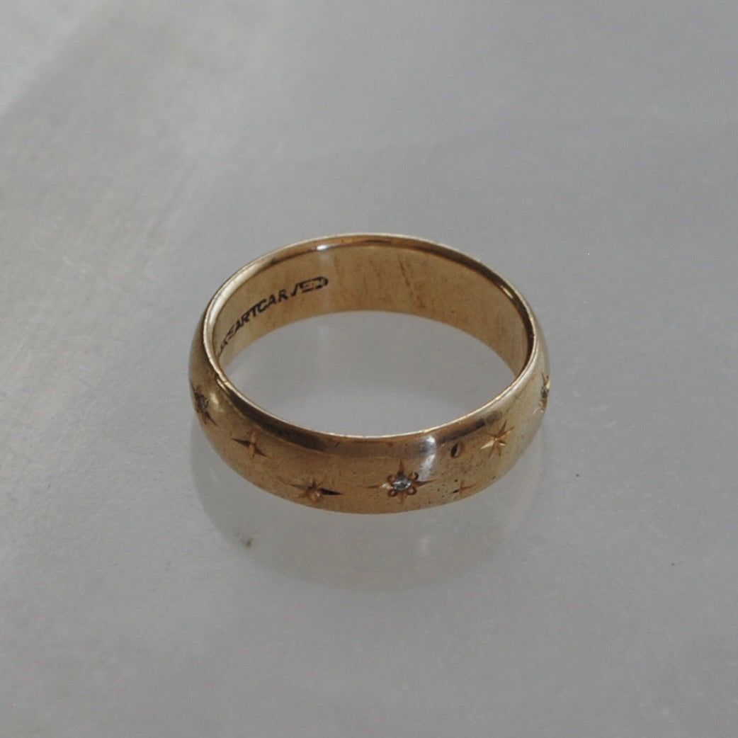 reimagined V I N T A G E // the best witch / 14k and diamond starburst eternity band with a witch flying on a broom / size 8ish