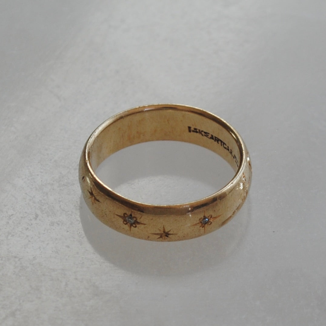 reimagined V I N T A G E // the best witch / 14k and diamond starburst eternity band with a witch flying on a broom / size 8ish