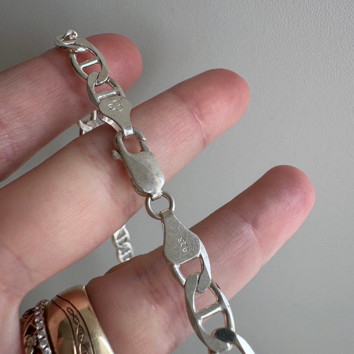 V I N T A G E // shiny layer / sterling silver flat mariner necklace chain / 18.25", 20g