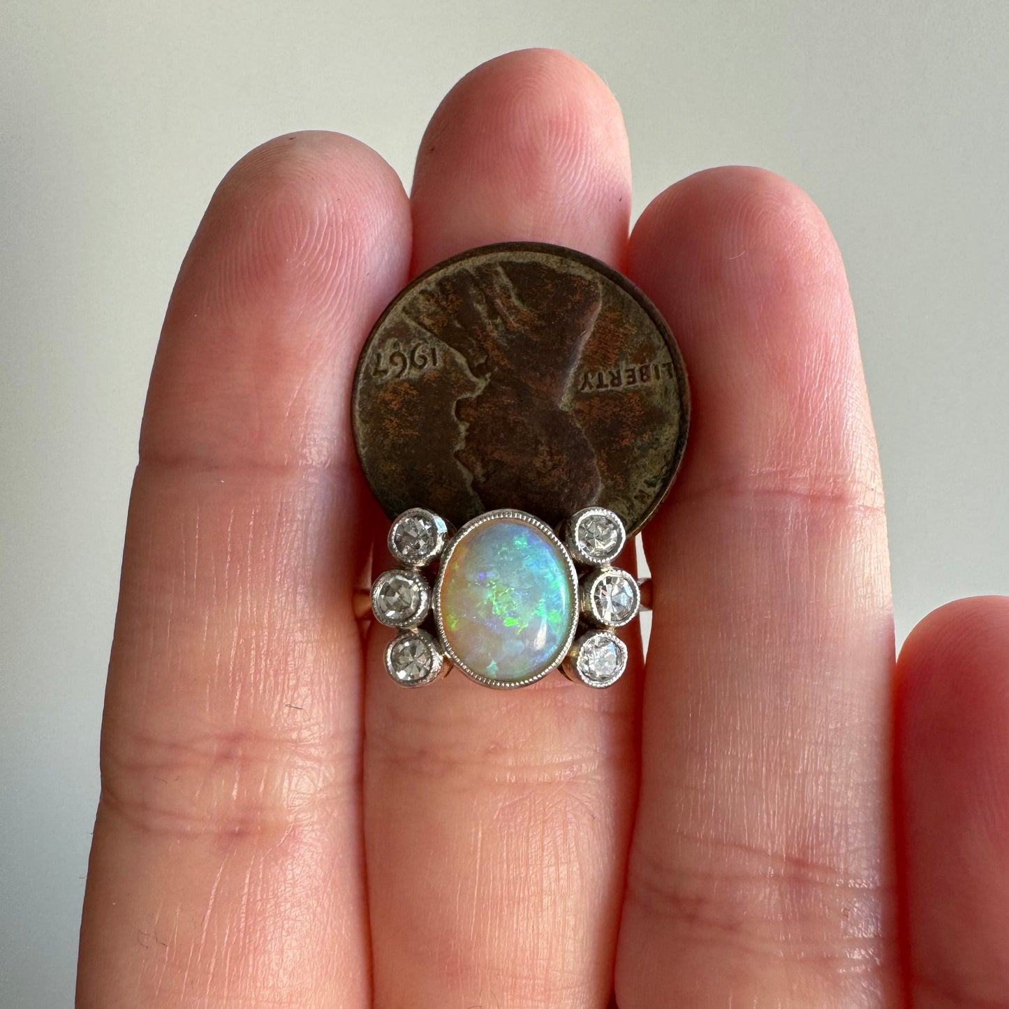 V I N T A G E // mesmerizer / 18k and platinum opal and diamond cluster ring / size 6