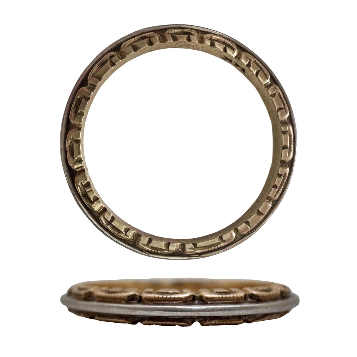 A N T I Q U E // art deco spaceship / 14k yellow and white gold patterned eternity band / size 5