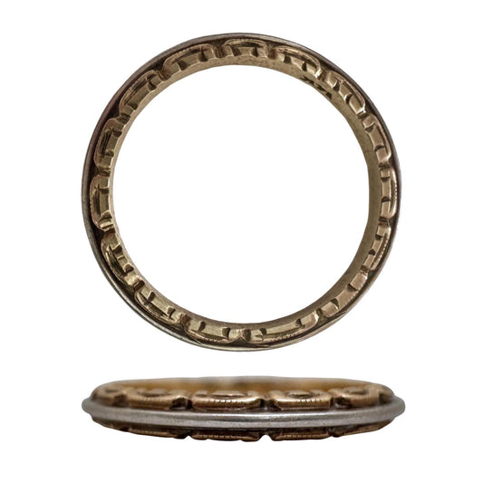 A N T I Q U E // art deco spaceship / 14k yellow and white gold patterned eternity band / size 5