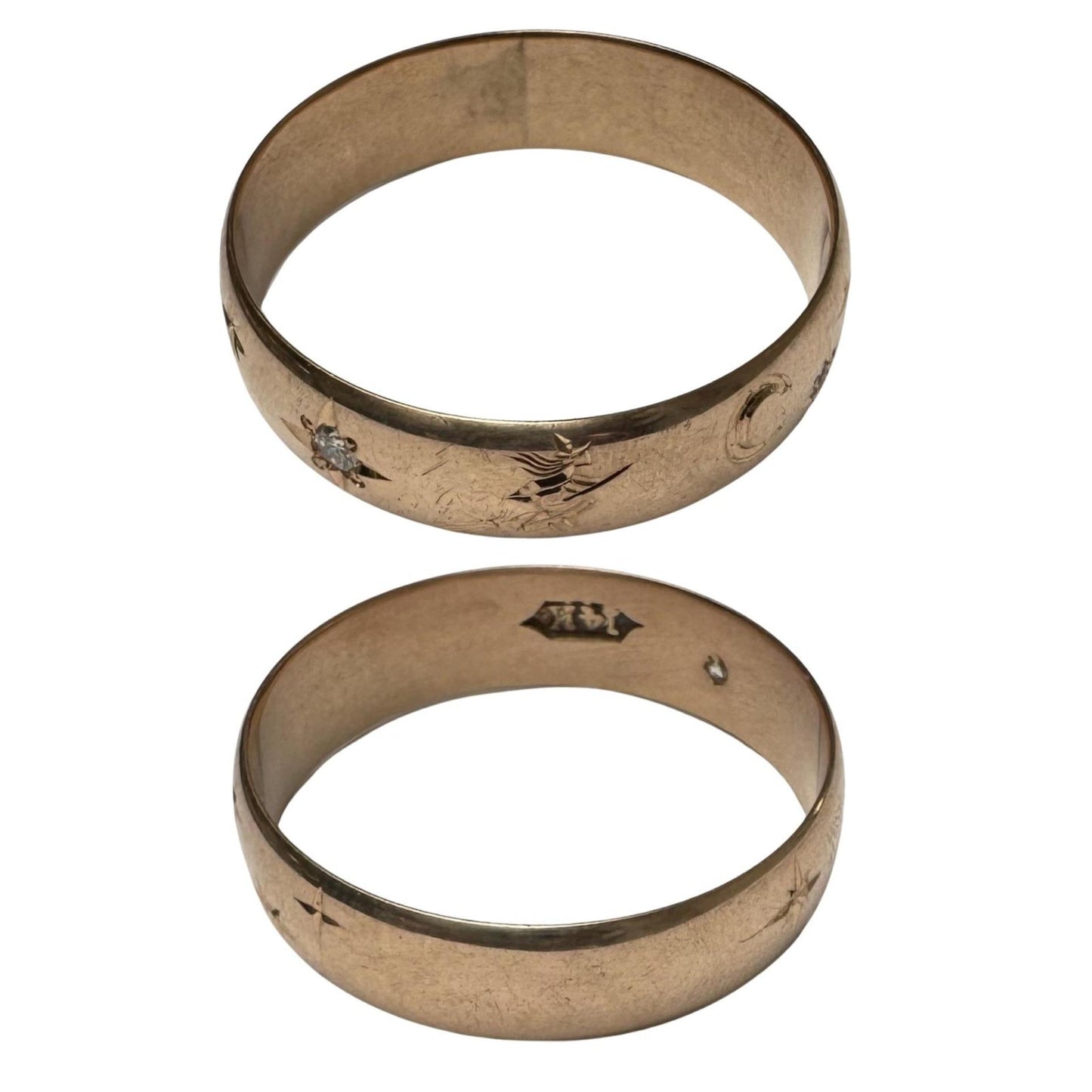 reimagined A N T I Q U E // the best witch / 14k rose gold and diamond starburst almost eternity band with a witch flying on a broom / size 11ish