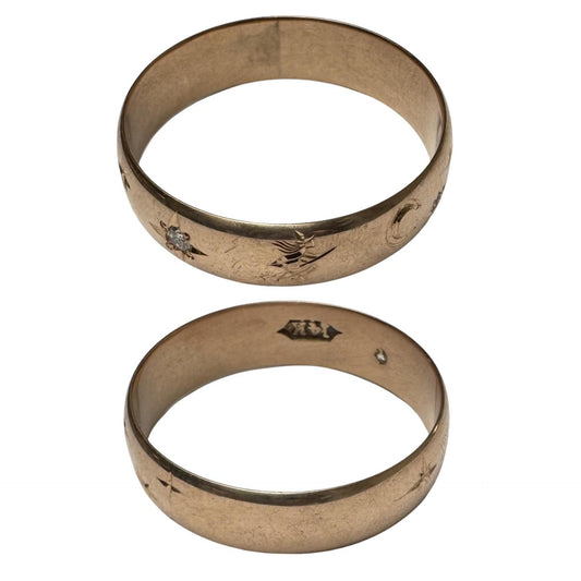 reimagined A N T I Q U E // the best witch / 14k rose gold and diamond starburst almost eternity band with a witch flying on a broom / size 11ish