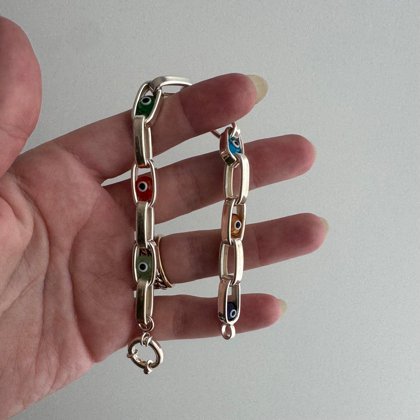 P R E - L O V E D // floating eyes / sterling silver paperclip chain bracelet with evil eyes / 7.75", 10.2g