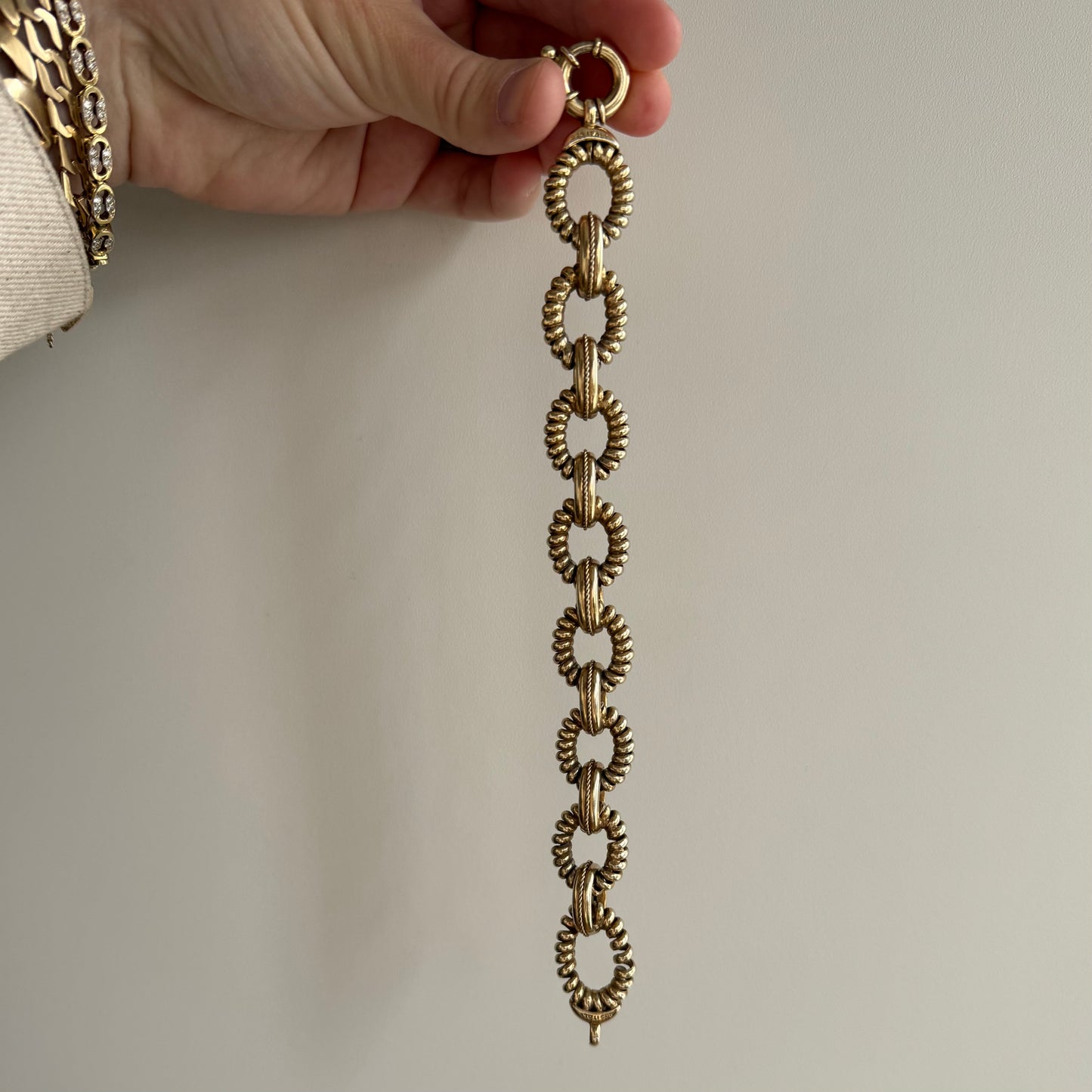 V I N T A G E // all linked up / chunky sterling silver link bracelet with gold vermeil / 8", 29g