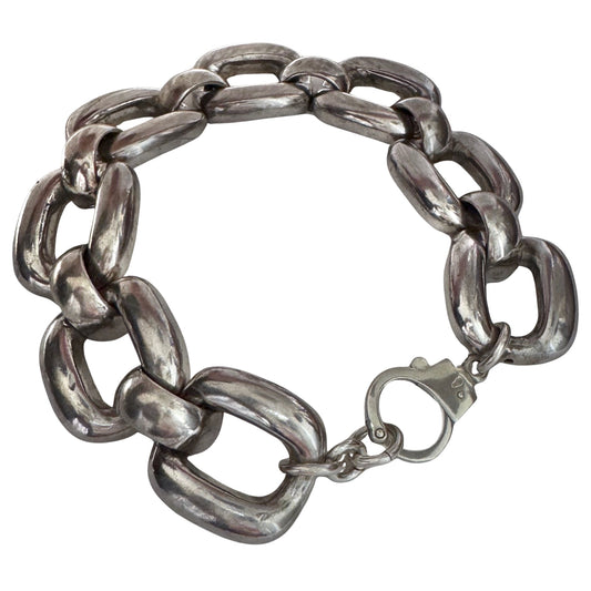 reimagined V I N T A G E // all linked up / sterling silver wide hollow link bracelet with handcuff clasp / 9",  45.2g