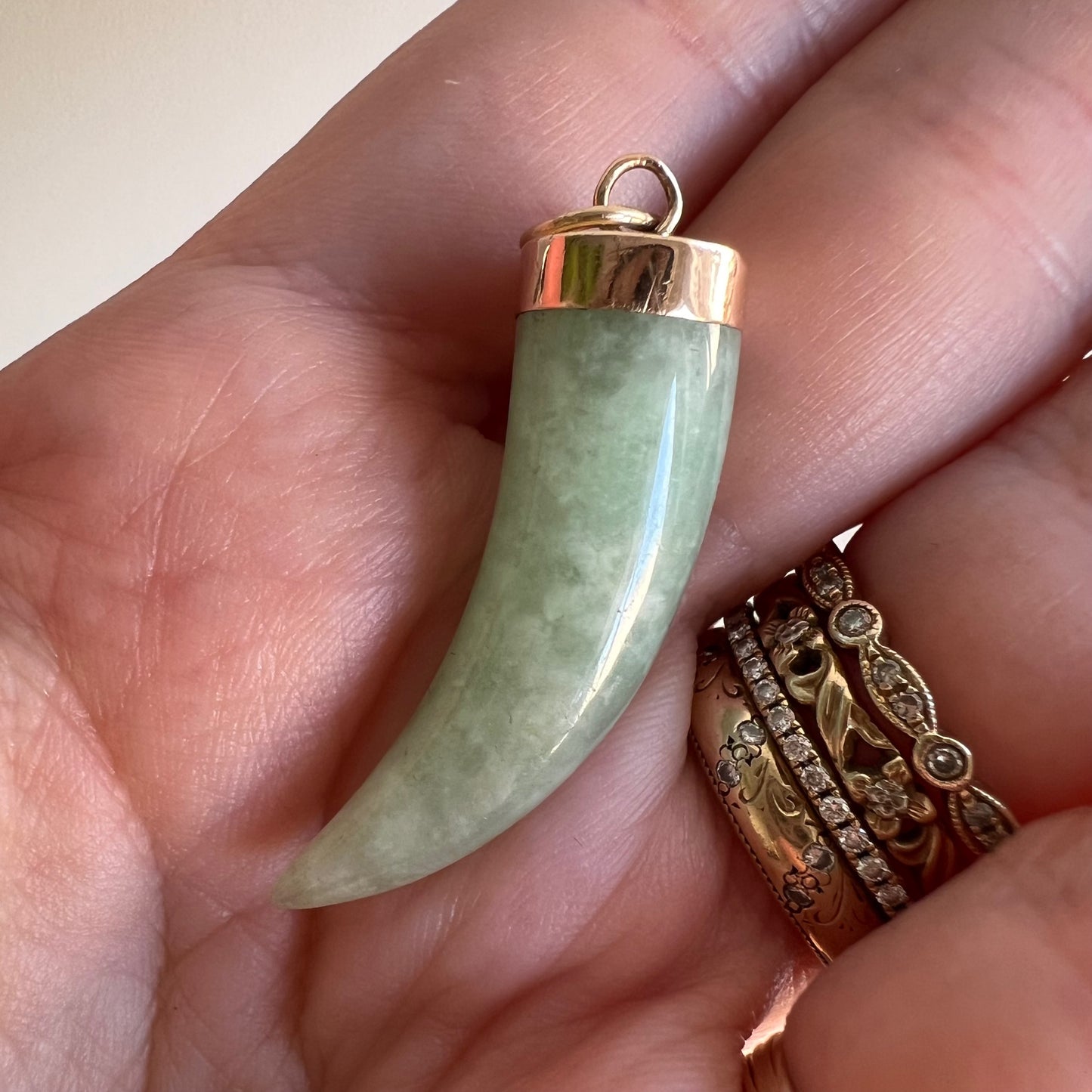 A N T I Q U E // enviable tusk / 14k green jade tusk or talon shaped pendant