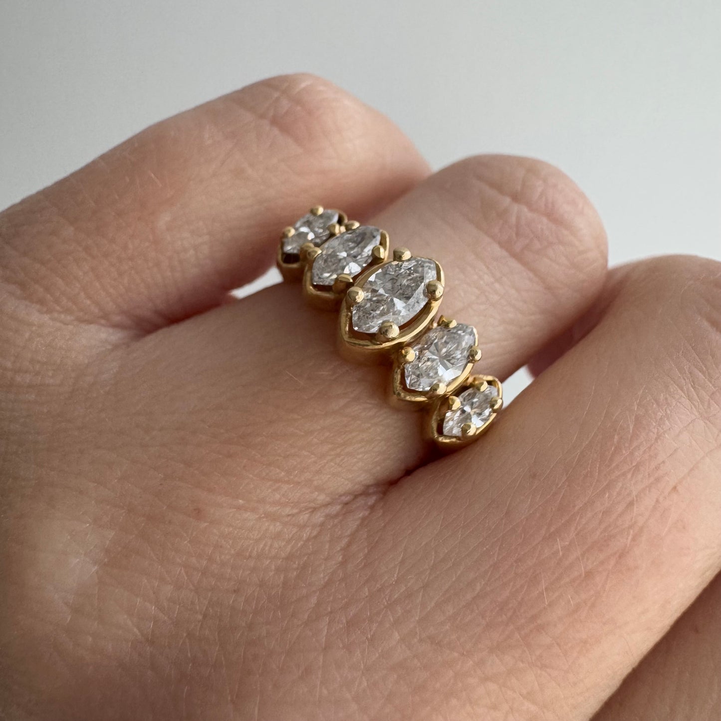 V I N T A G E // marquis castle / 14k and marquis diamond five stone stackable ring / size 6.75