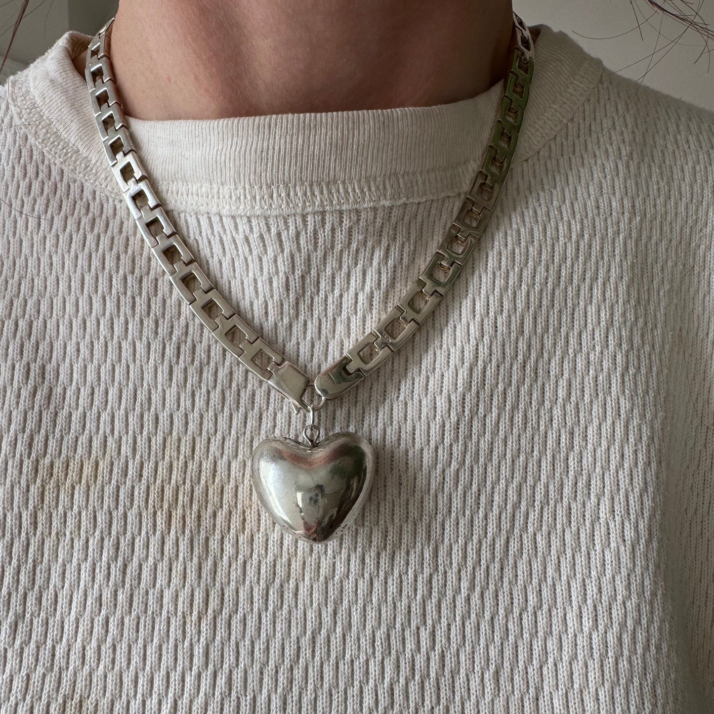 V I N T A G E // full heart / sterling silver semi hollow large sturdy puffy heart / a pendant