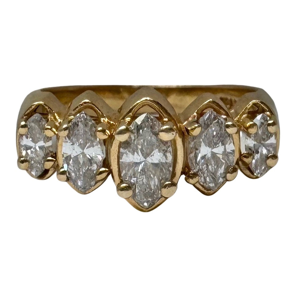 V I N T A G E // marquis castle / 14k and marquis diamond five stone stackable ring / size 6.75