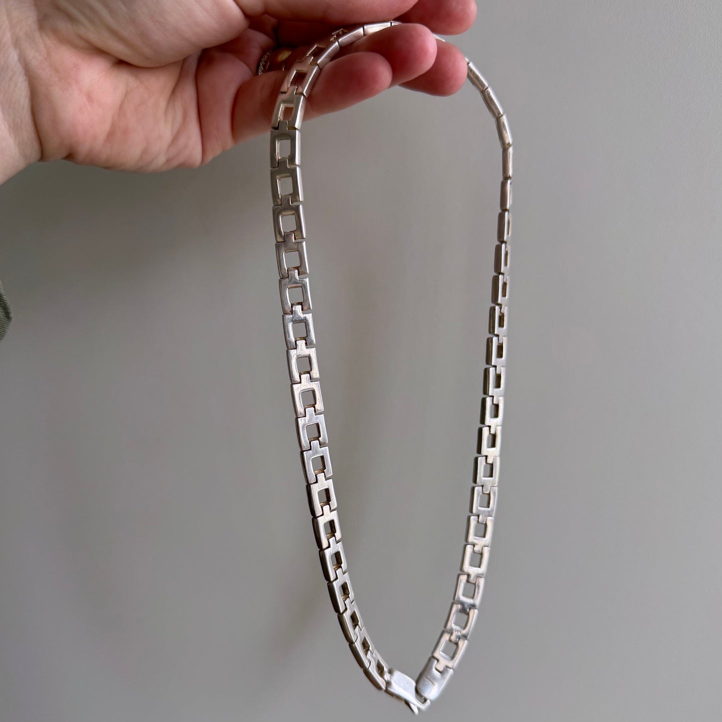 V I N T A G E // string of squares / sterling silver geometric link necklace / 17", 67g