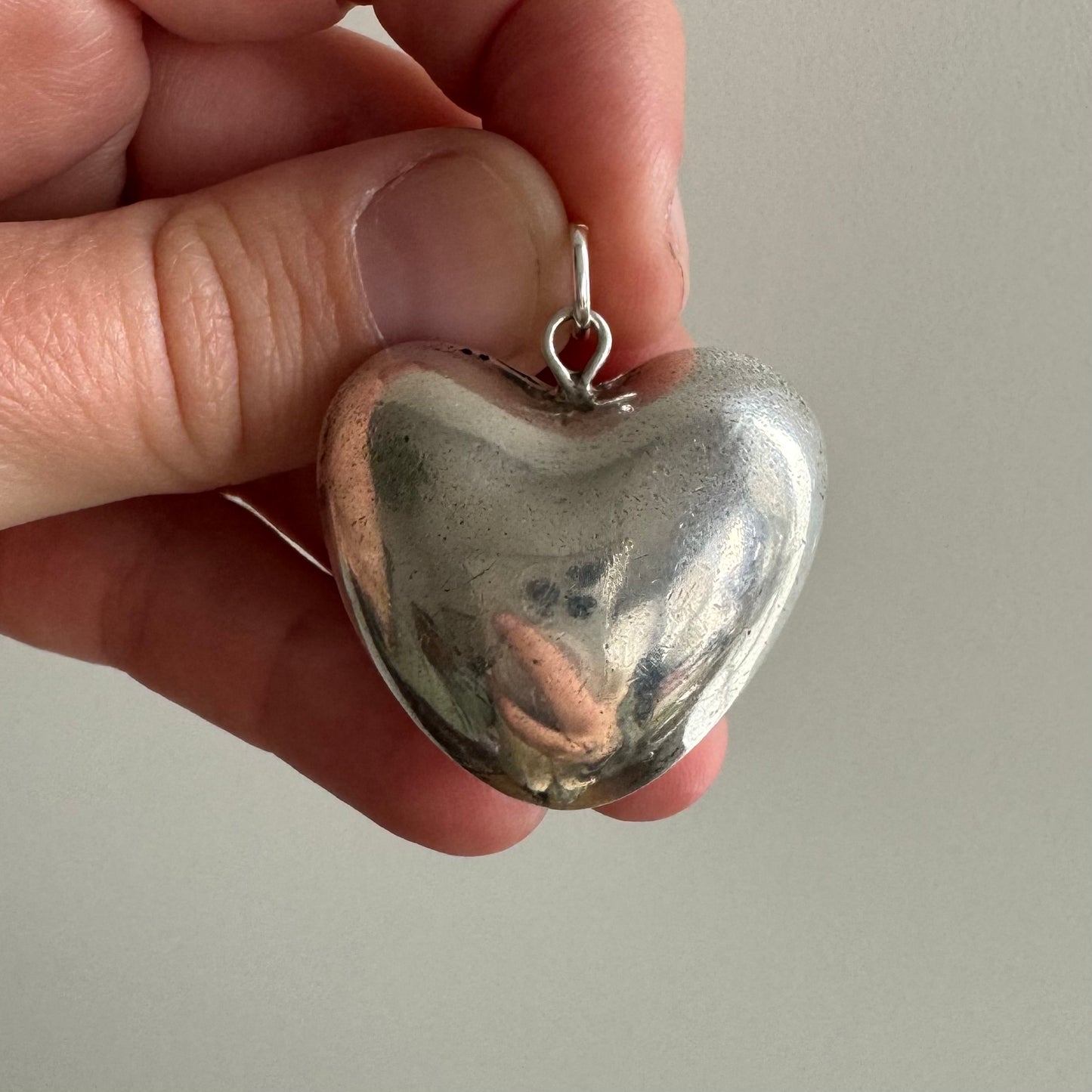 V I N T A G E // full heart / sterling silver semi hollow large sturdy puffy heart / a pendant