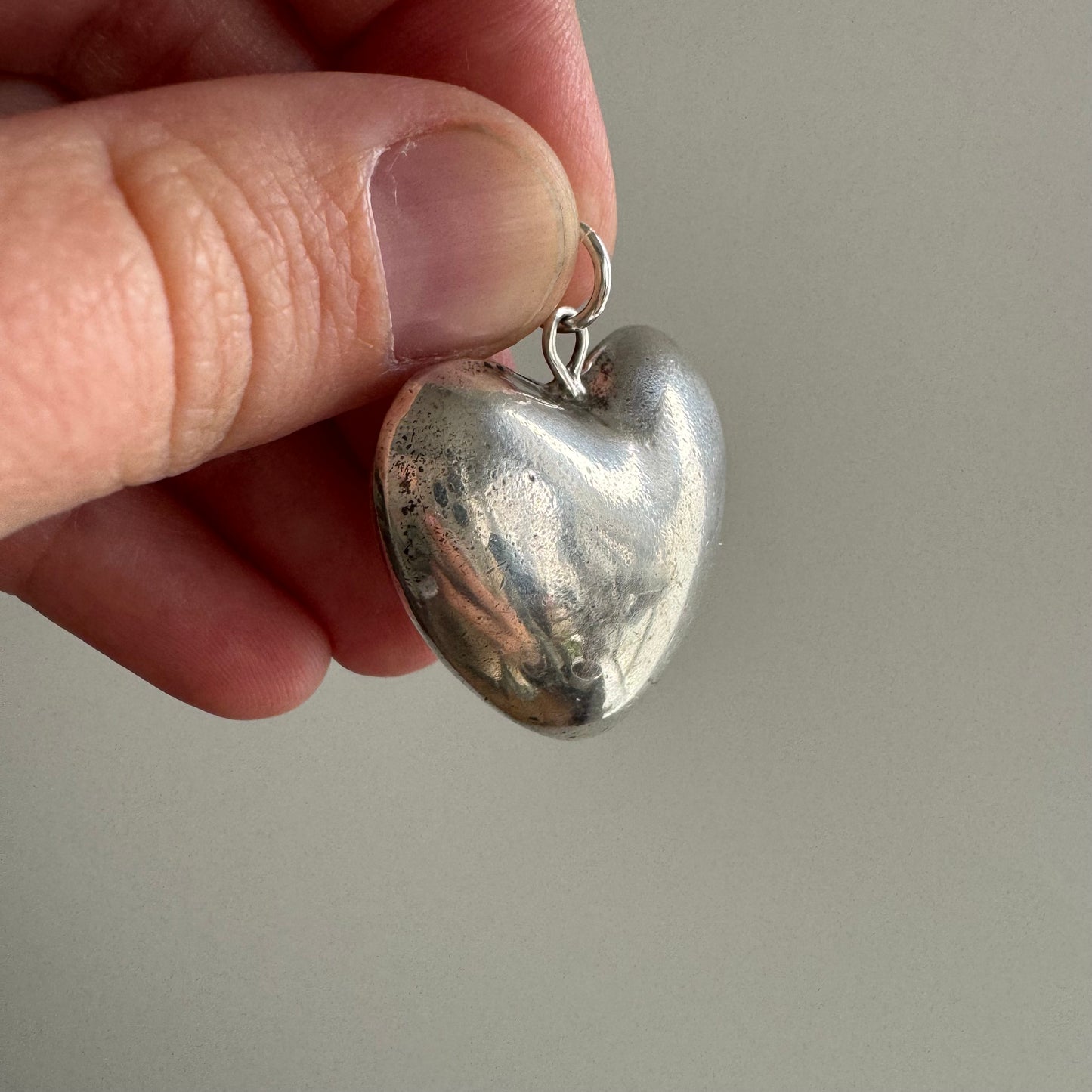 V I N T A G E // full heart / sterling silver semi hollow large sturdy puffy heart / a pendant