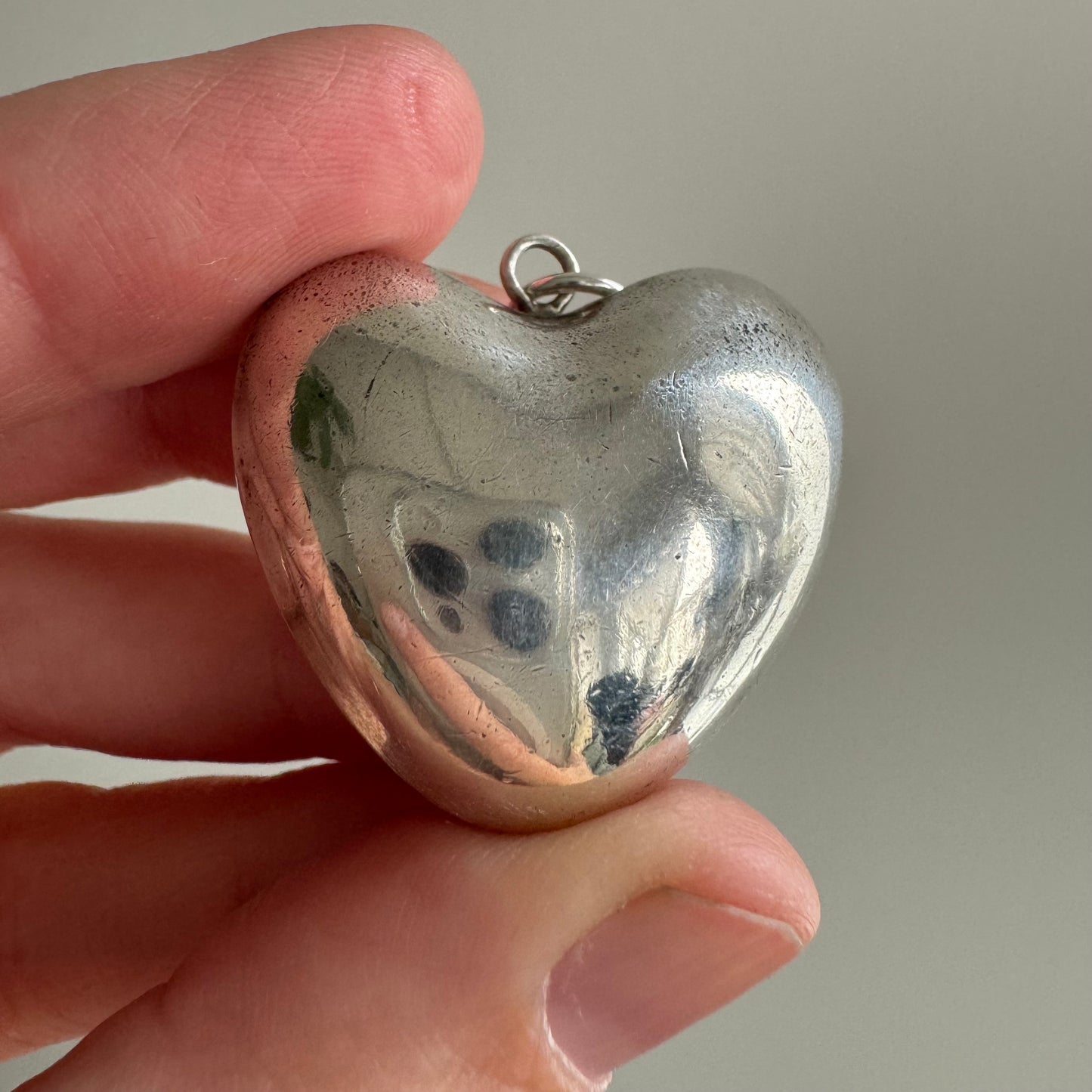 V I N T A G E // full heart / sterling silver semi hollow large sturdy puffy heart / a pendant