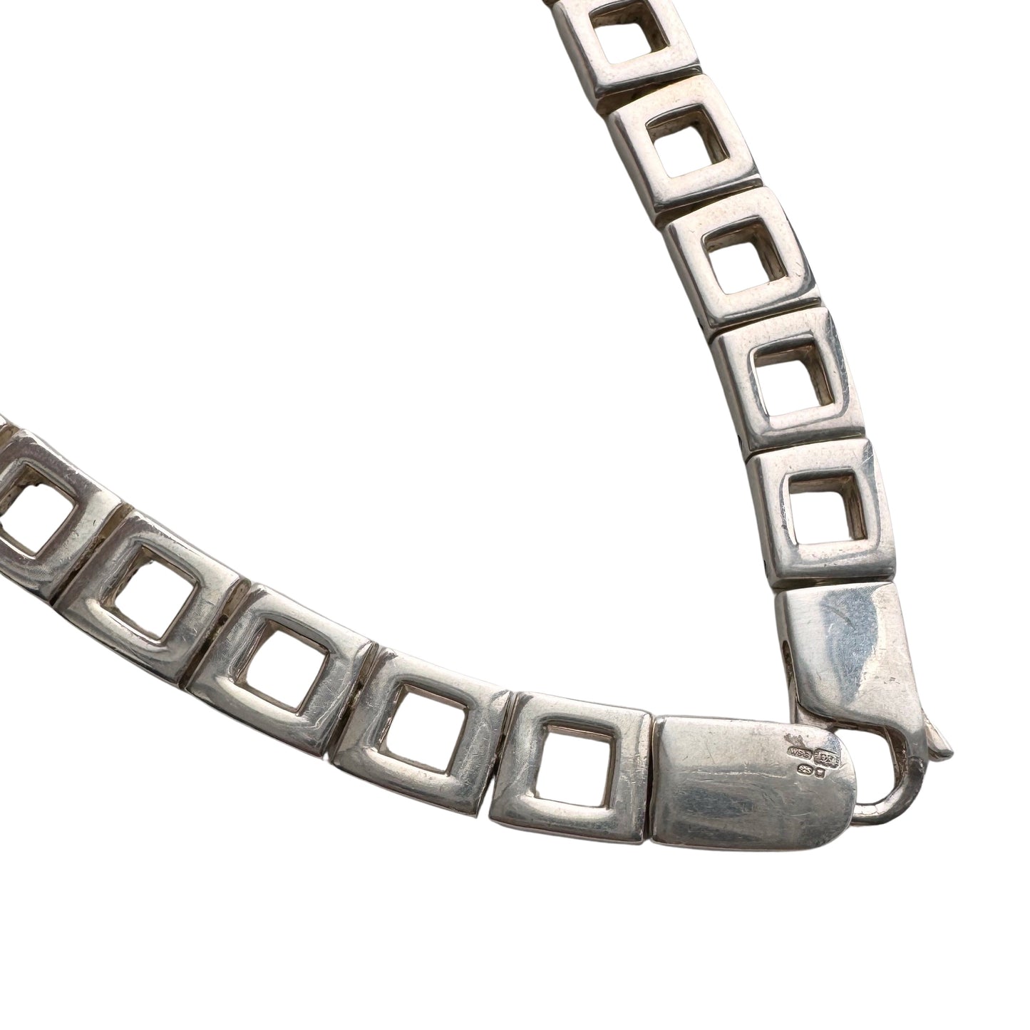 V I N T A G E // string of squares / sterling silver geometric link necklace / 17", 67g