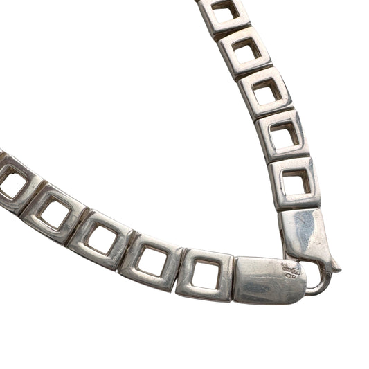 V I N T A G E // string of squares / sterling silver geometric link necklace / 17", 67g