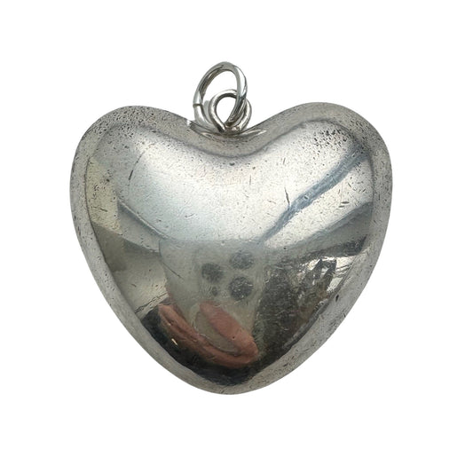 V I N T A G E // full heart / sterling silver semi hollow large sturdy puffy heart / a pendant